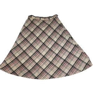 Vintage 1970s Wool Skirt, A Line, Size 13-14,Black &  Pink Plaid